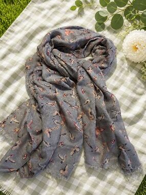 Mavi Lightweight Grey Butterfly Print Scarf-Shawl Women Accessories